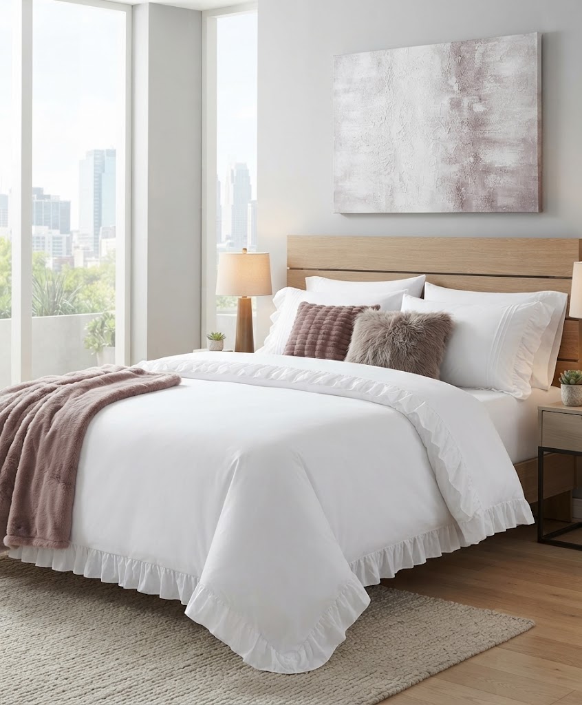 Flat sheet set | One Side Ruffle | 30 CM HIGH (300 THREAD COUNT)