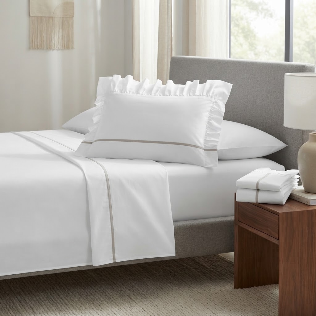 One Side Ruffle and Thin Line Silver | 30 CM HIGH (300 THREAD COUNT)